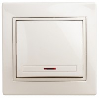 Intro Выключатель Plano 1-102-02 одноклавишный с подсветкой, 10А-250В, IP20, СУ, слоновая кость Б0053730 фото