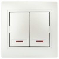 Intro Выключатель Plano 1-105-06 двухклавишный с подсветкой, 10А-250В, IP20, СУ, перламутр Б0053782 фото