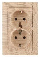 Intro Розетка Plano 1-205-11 с заземлением двойная 2X2P+E Schuko, 16А-250В, IP20, СУ, сосна Б0053922 фото