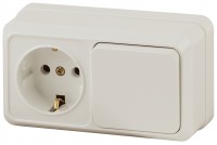 Intro Блок розетка с выключателем Quadro 2-701-02 горизонтальный 10(16)А-250В, IP20, ОУ, слоновая кость Б0053866 фото