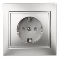Intro Розетка Plano 1-202-03 с заземлением 2P+E Schuko, 16А-250В, IP20, СУ, алюминий Б0053878 фото