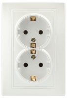 Intro Розетка Plano 1-205-06 с заземлением двойная 2X2P+E Schuko, 16А-250В, IP20, СУ, перламутр Б0053920 фото