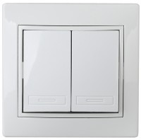 Intro Выключатель Plano 1Э-104-01 двойной, 10А-250В, IP20, СУ, без лапок, белый Б0053951 фото