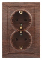 Intro Розетка Plano 1-205-10 с заземлением двойная 2X2P+E Schuko, 16А-250В, IP20, СУ, венге Б0053921 фото