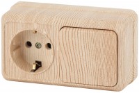 Intro Блок розетка с выключателем Quadro 2-701-11 одноклавишным горизонтальный 10(16)А-250В, IP20, ОУ, сосна Б0053871 фото