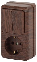 Intro Блок розетка с выключателем Quadro 2-706-10 двойным вертикальный 10(16)А-250В, IP20, ОУ, венге Б0053895 фото
