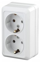 Intro Розетка Quadro 2-204-01 с заземлением двойная 2х2P+E Schuko, 16А-250В, IP20, ОУ, белый Б0053800 фото