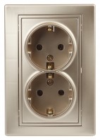 Intro Розетка Plano 1-205-04 с заземлением двойная 2X2P+E Schuko, 16А-250В, IP20, СУ, шампань Б0053918 фото