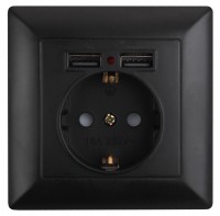 Intro Розетка Solo 4-410-05 с заземлением P+E Schuko со шторками, 16А-250В + 2хUSB, IP20, СУ, антрацит Б0053717 фото