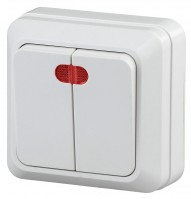 Intro Выключатель Quadro 2-105-01 двухклавишный с подсветкой, 10А-250В, IP20, ОУ, белый Б0053766 фото