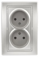 Intro Розетка Plano 1-204-03 без заземления двойная 2х2P, 16А-250В, IP20, СУ, алюминий Б0053907 фото