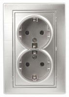 Intro Розетка Plano 1-205-03 с заземлением двойная 2X2P+E Schuko, 16А-250В, IP20, СУ, алюминий Б0053917 фото