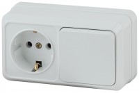Intro Блок розетка с выключателем Quadro 2-701-01 горизонтальный 10(16)А-250В, IP20, ОУ, белый Б0053864 фото