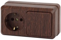 Intro Блок розетка с выключателем Quadro 2-701-10 горизонтальный 10(16)А-250В, IP20, ОУ, венге Б0053868 фото
