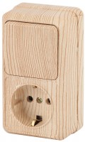 Intro Блок розетка с выключателем Quadro 2-705-11 вертикальный 10(16)А-250В, IP20, ОУ, сосна Б0053888 фото