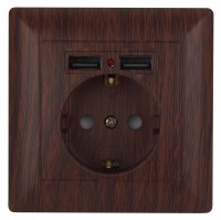 Intro Розетка Solo 4-410-10 с заземлением P+E Schuko со шторками, 16А-250В + 2хUSB, IP20, СУ, венге Б0053719 фото
