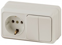 Intro Блок розетка с выключателем Quadro 2-702-02 двойным горизонтальный 10(16)А-250В, IP20, ОУ, слоновая кость Б0053875 фото