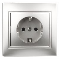 Intro Розетка Plano 1-206-03 с заземлением 2P+E Schuko со шторками, 16А-250В, IP20, СУ, алюминий Б0053926 фото