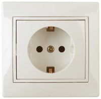 Intro Розетка Plano 1-206-02 с заземлением 2P+E Schuko со шторками, 16А-250В, IP20, СУ, слоновая кость Б0053924 фото