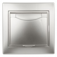 Intro Розетка Plano 1-203-03 с заземлением 2P+E Schuko с крышкой, 16А-250В, IP20, СУ, алюминий Б0053892 фото