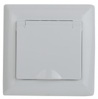 Intro 4-209-01 Розетка 2P+E Schuko с крышкой штор., 16А-250В, СУ, IP44, Solo, белый Б0043361 фото