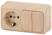 Intro Блок розетка с выключателем Quadro 2-702-11 двойным горизонтальный 10(16)А-250В, IP20, ОУ, сосна Б0053880 фото