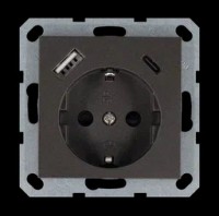 Jasmart Розетка SHUKO© с USB A+C с защитными шторками 16A 250V~ 2P+T USB 25W, цвет Мокко G5501USB-25Z фото