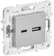 IEK SKANDY Серебряный Розетка USB A+C 18Вт SK-R13S SK-U22-018-K23 фото