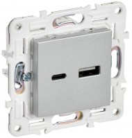IEK SKANDY Серебряный Розетка USB A+A 3,1А SK-R15S SK-U21-D31-K23 фото