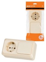 TDM Блок комбинированный выкл. 1-кл. 10А + розетка 2П+З 16А 250В БКВР IP20 сл. кость 
