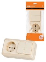 TDM Блок комбинированный выкл. 2-кл. 10А + розетка 2П+З 16А 250В БКВР IP20 сл. кость 