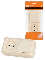 TDM Блок комбинированный выкл. 1-кл. 10А + розетка 2П 10А 250В БКВР IP20 сл. кость 