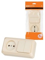 TDM Блок комбинированный выкл. 2-кл. 10А + розетка 2П 10А 250В БКВР IP20 сл. кость 