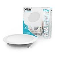 Gauss Светильник Elementary Downlight круг 20W 1700lm 4000K 170-260V IP20 170*26 монтаж белый LED 1/60 997420218 фото