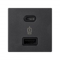 Simon Connect Графит Зарядное устройство USB A+C 18W, 230В~ K45 K126F-14 фото