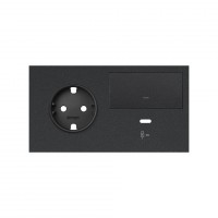 Simon 100 Черный матовый Кит 2 поста, фронт. Накладка на 1 роз.Schuko (прв) + 1 з/у USB C + 1 клав.выкл-ля 10020254-238 фото