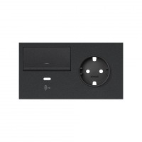 Simon 100 Черный матовый Кит 2 поста, фронт. Накладка на 1 роз.Schuko (лев) + 1 з/у USB C + 1 клав.светорег-ра 10020257-238 фото