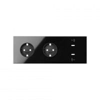 Simon 100 Черный глянец Кит 3 поста, фронт. Накладка на 2 роз.Schuko + 2 з/у USB C 10020336-138 фото
