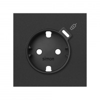 Simon 100 Черный матовый Накладка розетки Schuko с з/у USB С 10000050-238 фото
