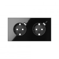 Simon 100 Черный глянец Кит 2 поста, фронт. Накладка на 2 роз.Schuko с з/у USB C 10020248-138 фото