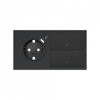 Simon 100 Черный матовый Кит 2 поста, фронт. Накладка на 1 роз.Schuko с з/у USB C + 2 клав.выкл-лей 10020249-238 фото