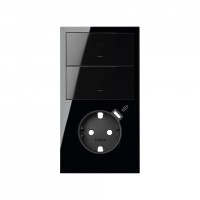 Simon 100 Черный глянец Кит 2 поста, фронт. Накладка вертик.на 1 роз.Schuko с з/у USB C + 2 клав.выкл-лей 10020250-138 фото