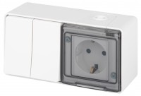 ЭРА Блок розетка с выключателем Эксперт 11-7502-01 двойной IP55, 16A(10AX)-250В, ОУ, белый Б0063270 фото