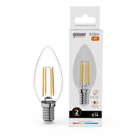 Лампа Gauss Filament Elementary Свеча 8W 510lm 2700К Е14 LED 1/10/100 32118 фото