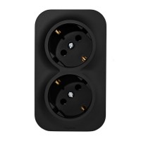 Legrand Quteo IP20 Чёрный матовый Розеточный блок двойной с заземлением предварительным подключением без шторок 16А 250В винтовые зажимы накладной мон 782470 фото