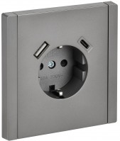 IEK FORTE&PIANO Сталь Розетка с/з со шт винтовое крепление 16А USB A+C 18Вт FP547 FP-R14-16-U22-018-K46 фото