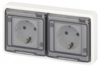 Розетка ЭРА Эксперт 11-2524-01 2х2P+E гориз. IP55, шторки, 16A-250В, СУ, белый Б0063254 фото