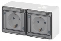 Розетка ЭРА Эксперт 11-2504-01 2х2P+E гориз. IP55, шторки, 16A-250В, ОУ, белый Б0063262 фото