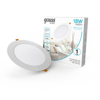 Светильник Gauss Basic Downlight круг 18W 1600lm 4000K 170-260V IP20 170*26 белый LED 1/60 9030420218 фото