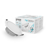 Gauss Светильник Basic Downlight круг 7W 560lm 4000K 185-250V IP54 95*45 белый LED 1/40 9033420207 фото